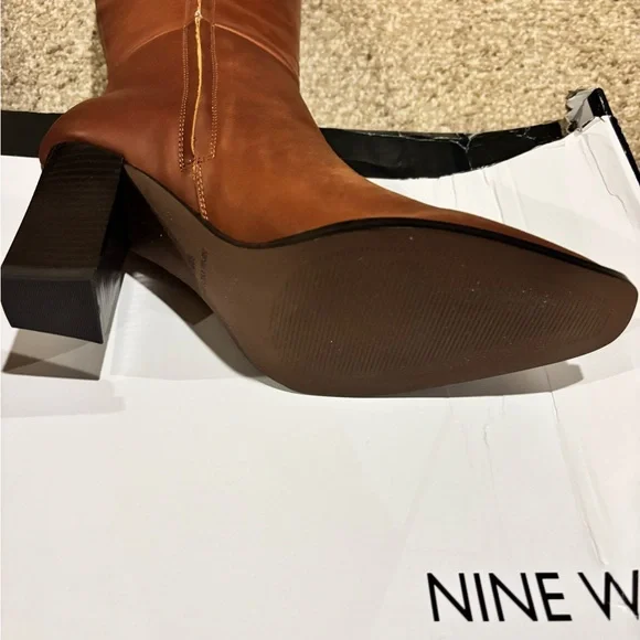 Nine West Medina Natural Brown Tall Boots Block Heel Side Zip Size 9 E213 - Picture 3 of 7